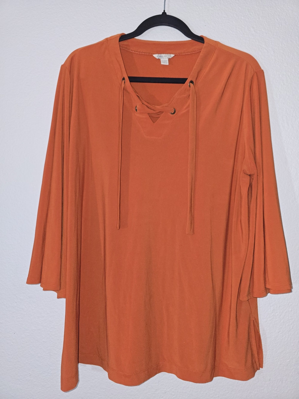 Cato Orange Lace-Up Long Sleeve Tunic